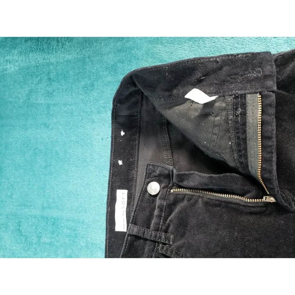 Loft Jeans Size 0 Women Black Pants Corduroy Stretch Mid Rise Flared Wide Leg
